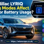 Do the driving modes in Cadillac Lyriq offer different ranges or battery usages?