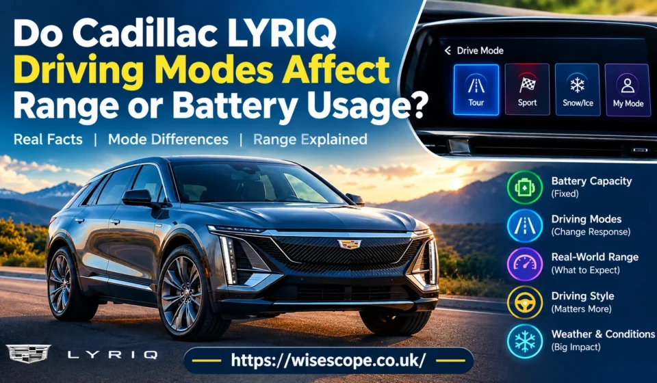 Do the driving modes in Cadillac Lyriq offer different ranges or battery usages?